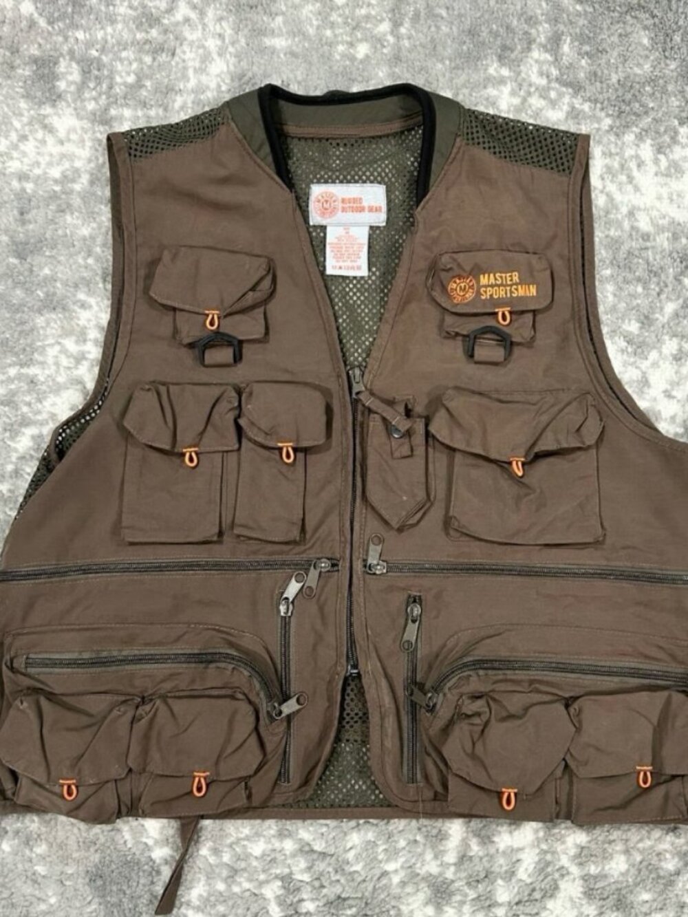 Master Sportsman Outdoor Utility Fishing Vest Brown Multi Pocket Men’s Medium